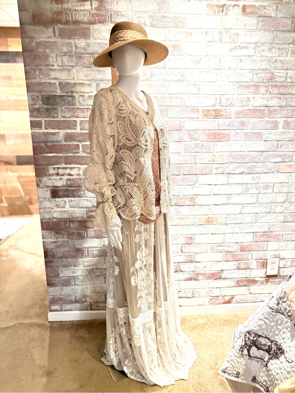 Cream Crochet Openwork Sweater Top - Picture 2 of 13